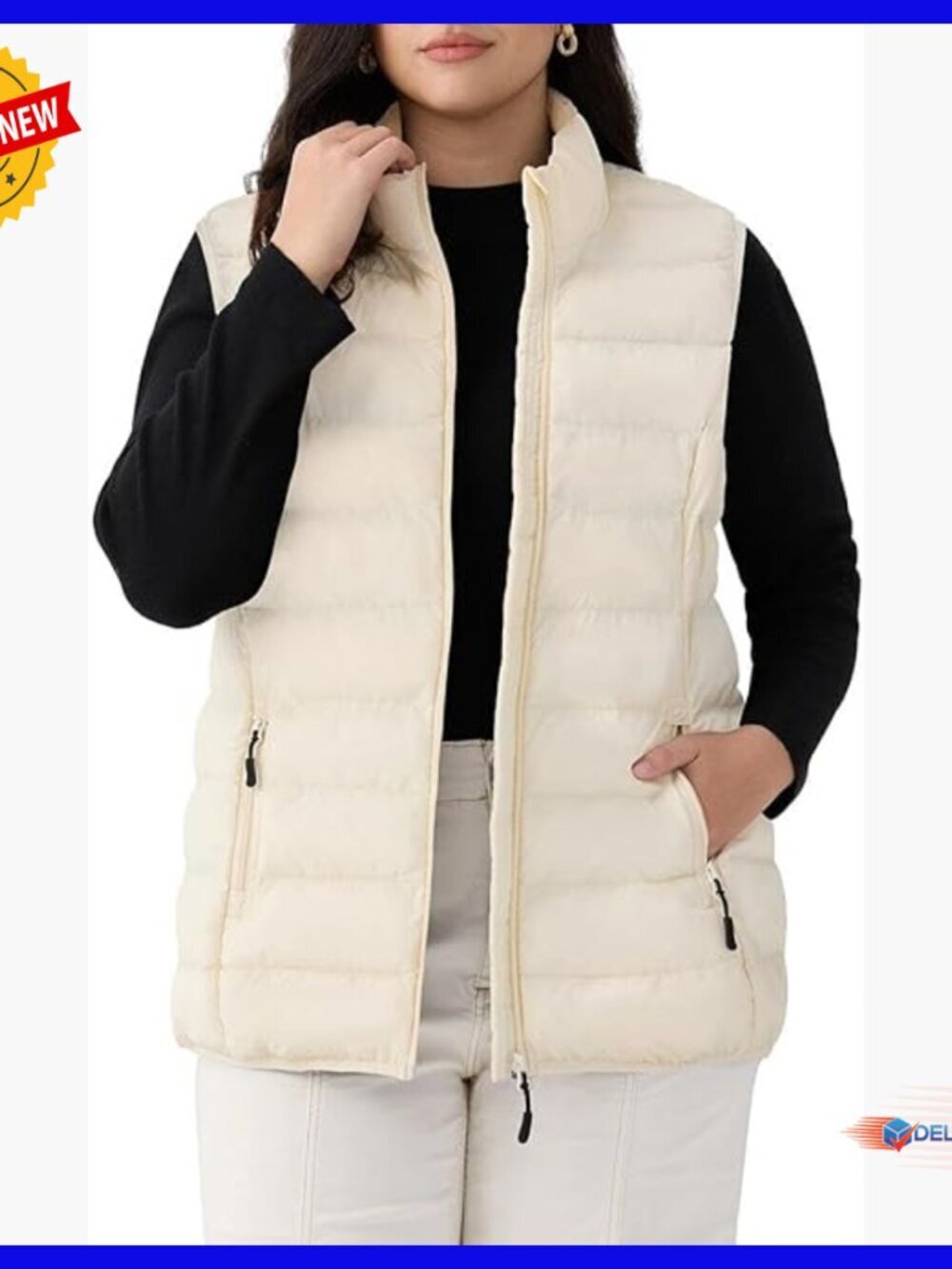 Plus Size Quilted Vest Sleeveless Zip Up Stand Collar Lightweight Outerwear